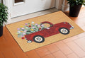 17" X 29" Natural And Red Floral Outdoor Coir Door Mat