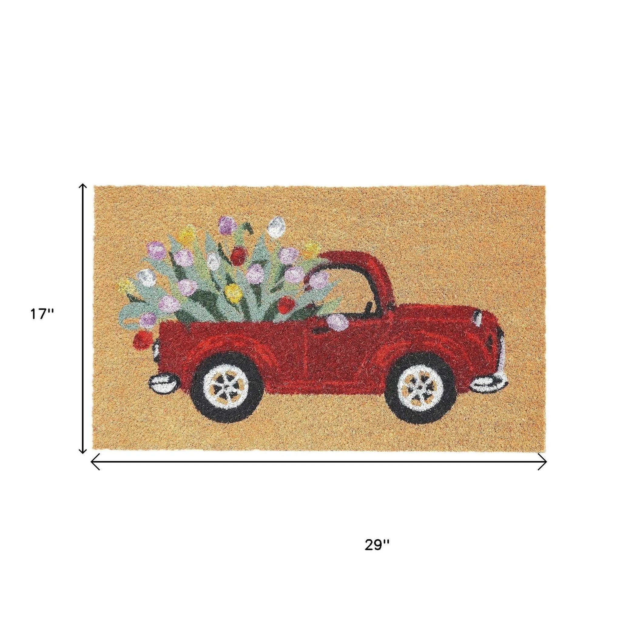 17" X 29" Natural And Red Floral Outdoor Coir Door Mat