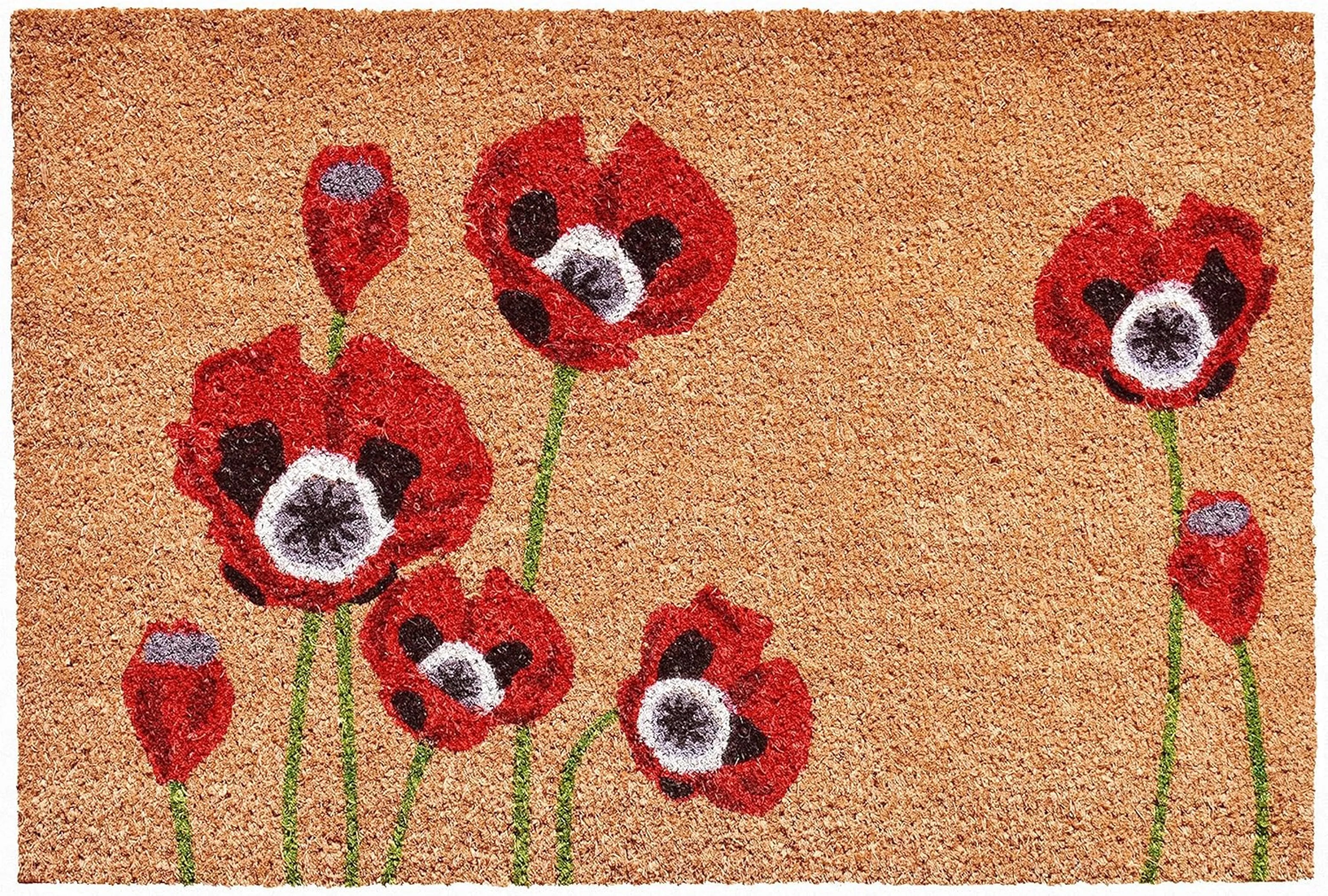 24" X 36" Natural And Red Coir Floral Outdoor Door Mat