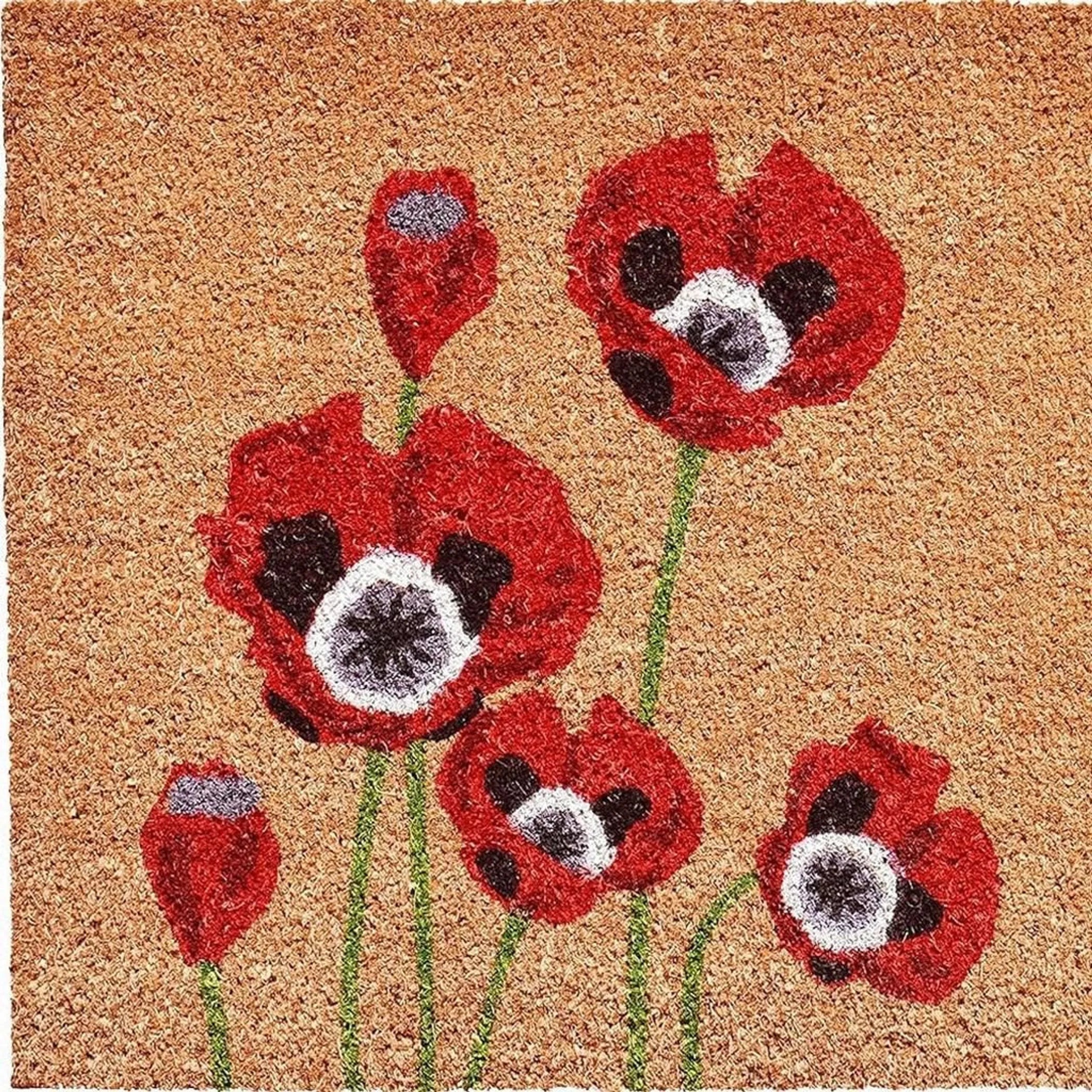 24" X 36" Natural And Red Coir Floral Outdoor Door Mat