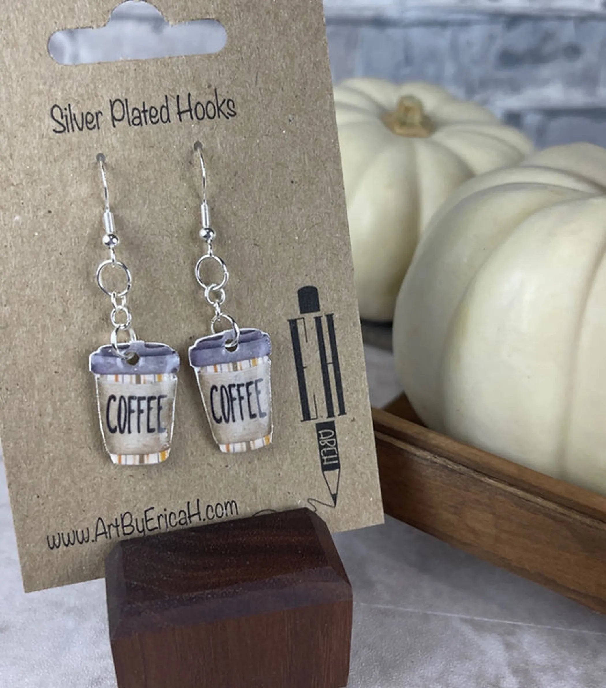 Stripes - To-Go Coffee Cup Handmade Shrink Plastic Dangle Earrings