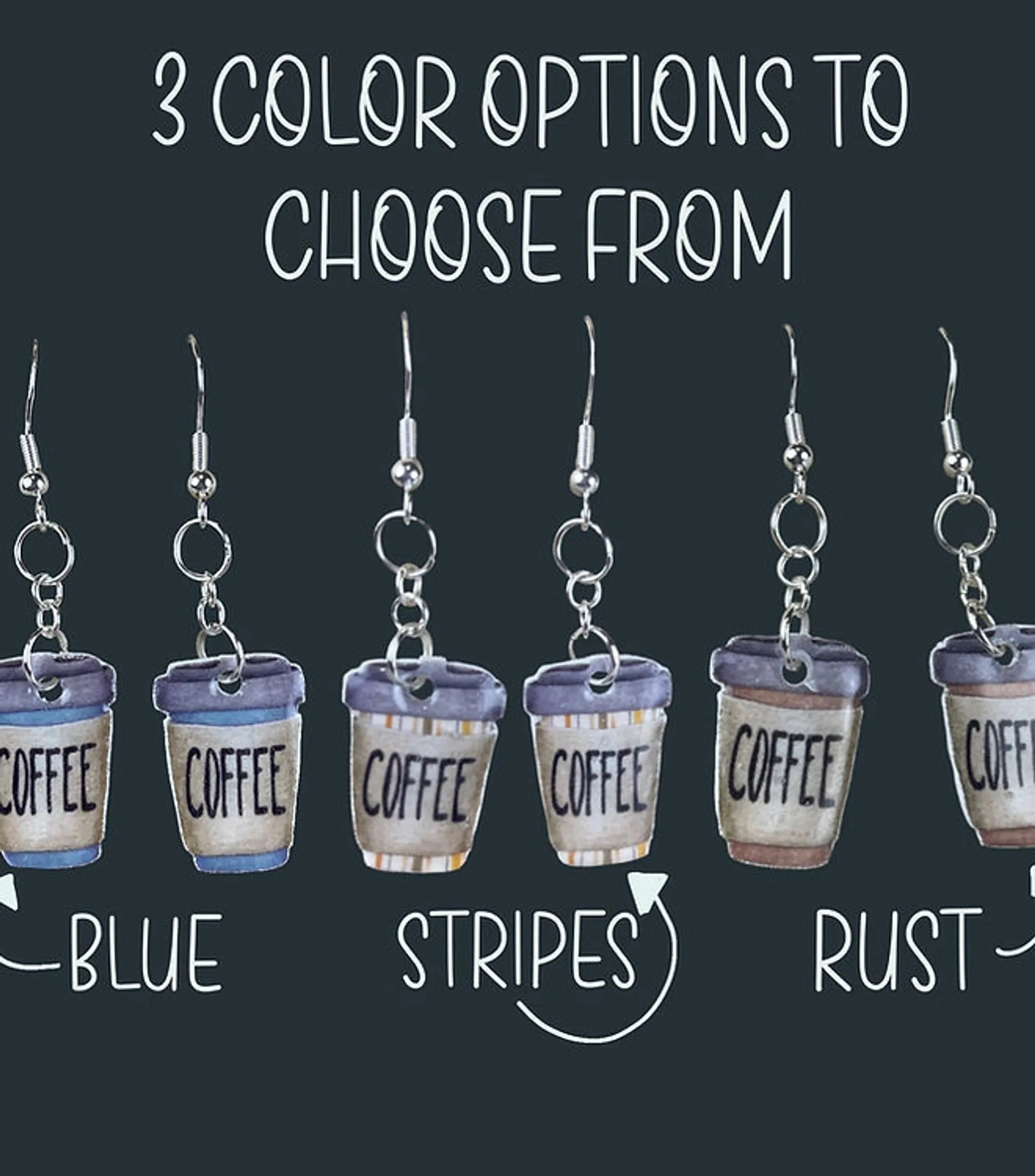 Stripes - To-Go Coffee Cup Handmade Shrink Plastic Dangle Earrings