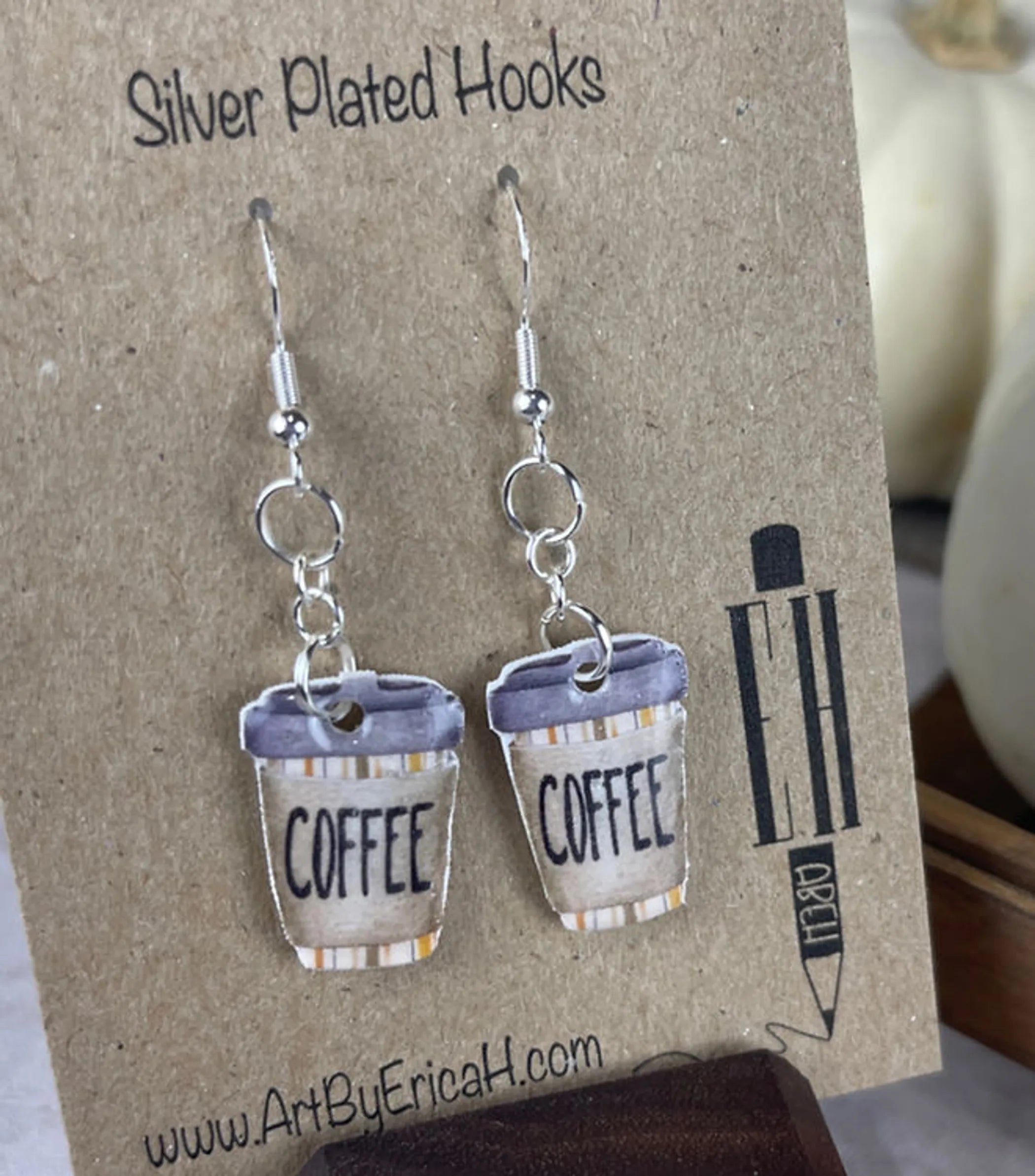 Stripes - To-Go Coffee Cup Handmade Shrink Plastic Dangle Earrings