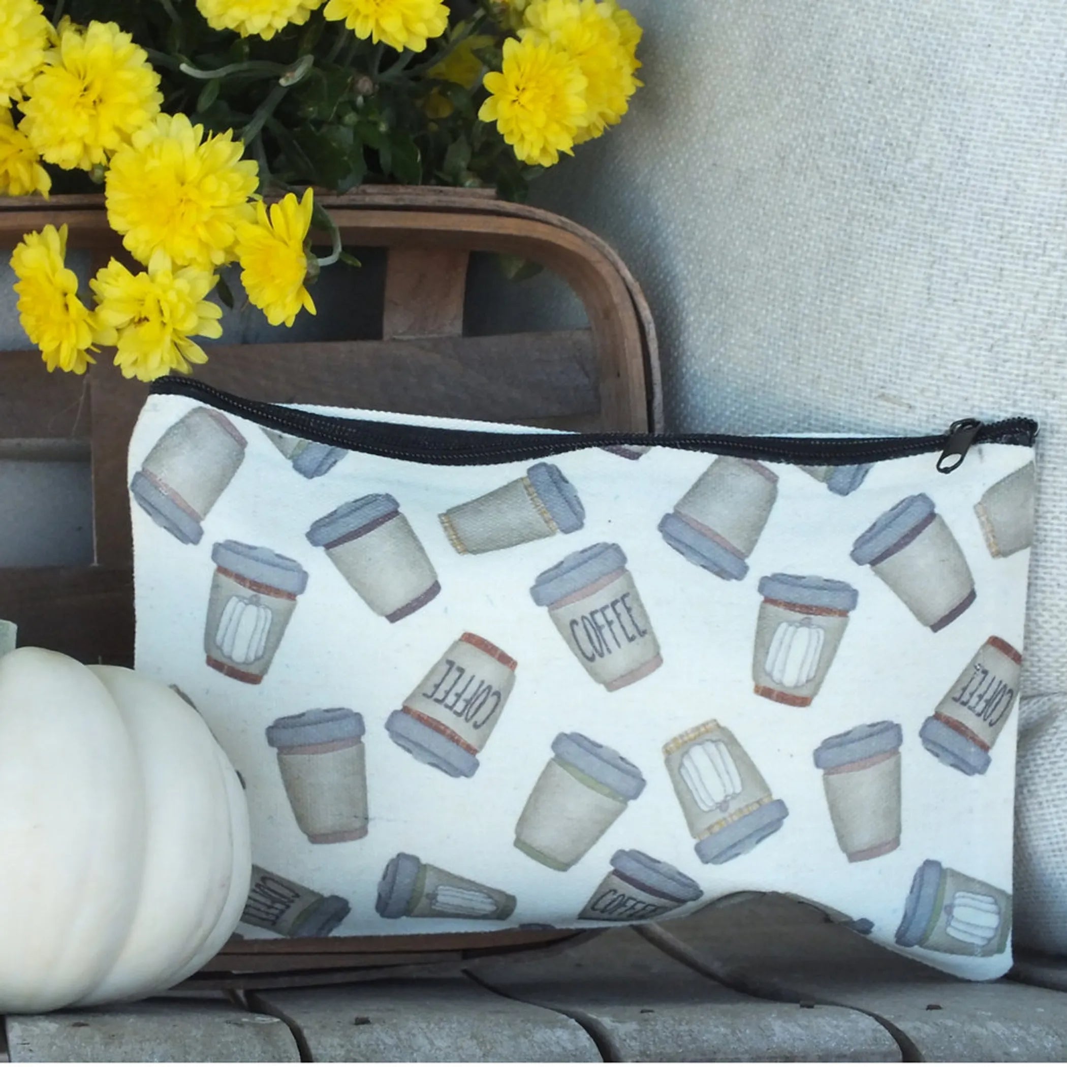 Distressed Pumpkin Spice Coffee Cup Zipper Pouch