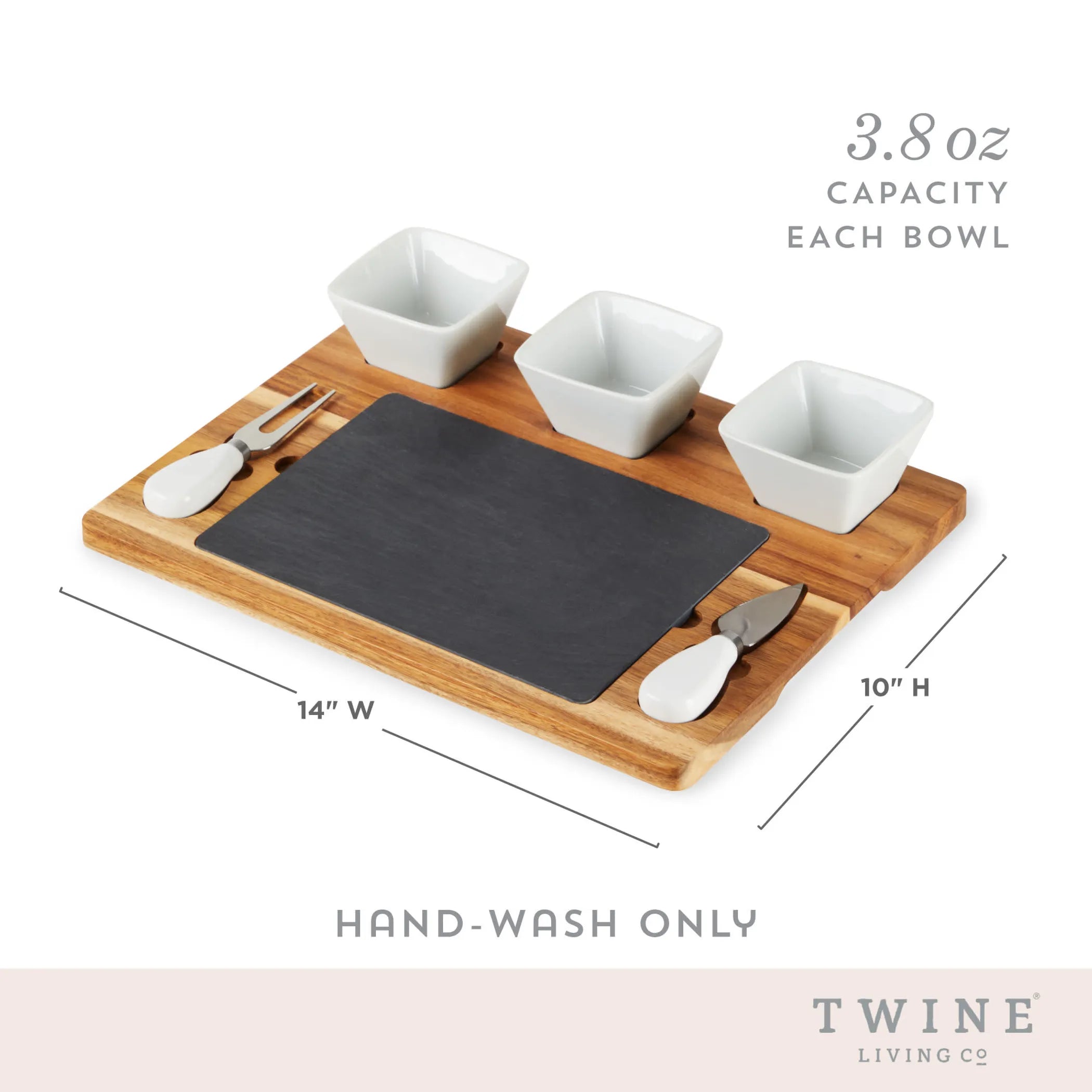 Acacia & Slate Cheese Board Set with Ceramic Bowls by Twine Living